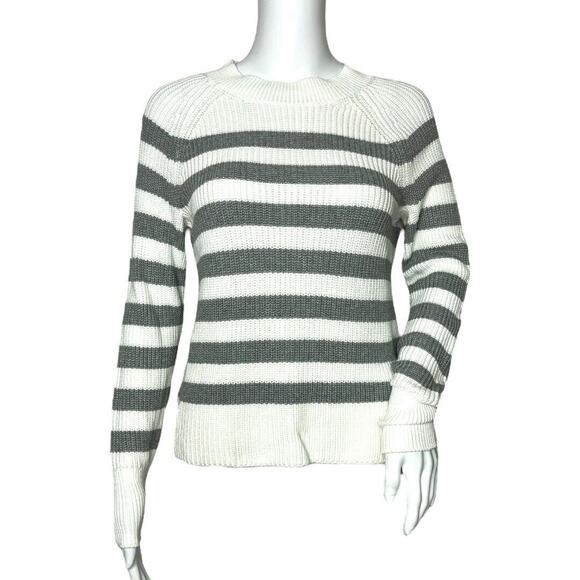 Banana Republic Sweater Womens‎ XS Gray White Striped Chunky Knit Neutral Preppy - Picture 1 of 8